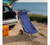 vidaXL Carrello da Spiaggia con Ruote Portatile Pieghevole Blu Trolley Sdraio