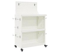 vidaXL Carrello portautensili in bianco con pegboard superiore e posteriore, ruote bloccabili