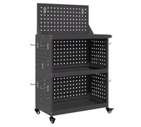 vidaXL Carrello portautensili in nero con bordo superiore e posteriore, in acciaio verniciato a polvere, 65 x 35 x 111 cm