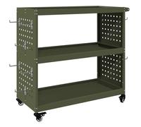 vidaXL Carrello portautensili in verde oliva opaco in acciaio verniciato a polvere, 75 x 35 x 73 cm.