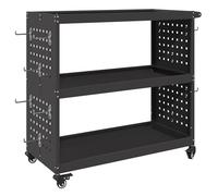 vidaXL Carrello portautensili nero in metallo con ruote bloccabili, superficie opaca, gancio, 75 x 35 x 73 cm