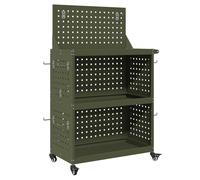 vidaXL Carrello portautensili verde oliva con bacheca sulla parte superiore e posteriore con ruote bloccabili