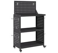 vidaXL Carrello portautensili vita XL nero con pannello forato in alto, dimensioni 65 x 35 x 111 cm, finitura opaca, bloccaggio e ruote a 360°. Ideale per il fai da te in garage o in ambienti interni