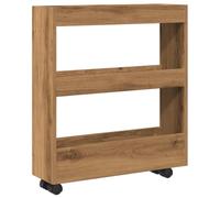 vidaXL Carrello Stretto a 3 Livelli Rovere Artigianale in Truciolato, Carrello portaoggetti Sottile, Carrello con Ruote, Carrello portaoggetti