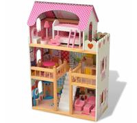 vidaXL Casa delle Bambole a 3 Piani Gioco di Ruolo per Interni Giocattolo Elegante Resistente Colorato Bambini Bambine in Legno 60x30x90 cm