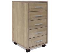 vidaXL Cassettiera da Ufficio con 4 Ruote e 5 Cassetti 33x38x63 cm Quercia