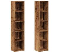 vidaXL Scaffali Porta CD 2 pz Legno Antico 21x16x93,5 cm in Truciolato, unità di stoccaggio CD, mobiletto CD, porta CD, mobiletto con mensola