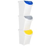 VIDAXL - Cestini Per Rifiuti Impilabili Con Coperchi 3pz Bianchi Pp 120l