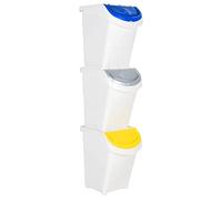 VIDAXL - Cestini Per Rifiuti Impilabili Con Coperchi 3pz Bianchi Pp 120l
