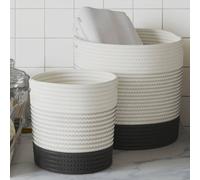 vidaXL Cestini Portaoggetti 2pz Bianco e Nero in Cotone