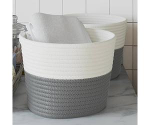 vidaXL Cestini Portaoggetti 2pz Grigio e Bianco Ø24x18 cm in Cotone