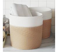vidaXL Cestini Portaoggetti 2pz Marrone e Bianco Ø28x28 cm in Cotone