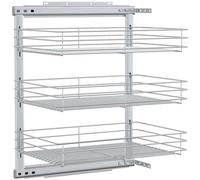 vidaXL Cestello in Filo Metallico Estraibile a 3 Livelli Guide Scorrevoli Supporto Stoccaggio Cucina Carrello a Rete Argento 47x35x56 cm
