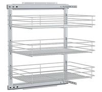 vidaXL Cestello in Filo Metallico Estraibile a 3 Livelli Guide Scorrevoli Supporto Stoccaggio Cucina Carrello a Rete Argento 47x35x56 cm