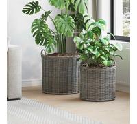 vidaXL Cestino per piante con archiviazione 2 pcs Grigio Rattan Lacak