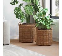 vidaXL Cestino per piante con archiviazione 2 pcs Marrone Rattan Lacak