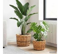 vidaXL Cestino per Piante GENDT 2 pz Marrone Naturale Rattan Kubu