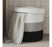 vidaXL Cestino Portaoggetti con Coperchio Bianco Nero Ø40x35cm Cotone
