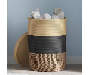 vidaXL Cestino Portaoggetti con Coperchio Nero e Beige Ø37x50cm Cotone