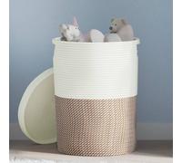 vidaXL Cestino Portaoggetti Coperchio Marrone e Bianco Ø37x50cm Cotone