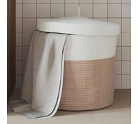 vidaXL Cestino Portaoggetti Coperchio Marrone e Bianco Ø40x35cm Cotone