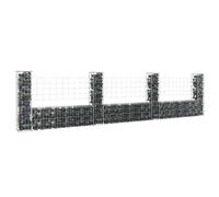 vidaXL Cesto Gabbione a U con 4 Pali in Ferro 380x20x100 cm