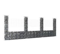 vidaXL Cesto Gabbione a U con 4 Pali in Ferro 380x20x150 cm