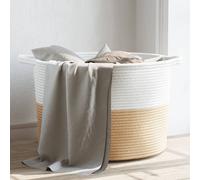 vidaXL Cesto per Biancheria Beige e Bianco Ø55x36 cm in Cotone
