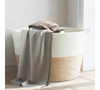 vidaXL Cesto per Biancheria Beige e Bianco Ø60x36 cm in Cotone