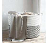 vidaXL Cesto per Biancheria Grigio e Bianco Ø55x36 cm in Cotone