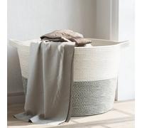 vidaXL Cesto per Biancheria Grigio e Bianco Ø60x36 cm in Cotone