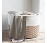 vidaXL Cesto per Biancheria Marrone e Bianco Ø55x36 cm in Cotone