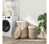 vidaXL Cesto per la biancheria con coperchio 2 pz Grigio naturale