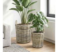 vidaXL Cesto per Piante 2 pz Grigio naturale Rattan Kubu