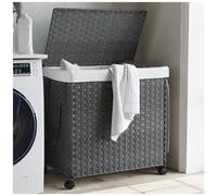 vidaXL Cesto Portabiancheria con Ruote Grigio 60x35x60,5 cm Rattan