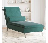 vidaXL Chaise Longue Massaggi con Capezzale Verde Scuro in Velluto