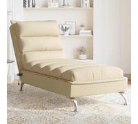 vidaXL Chaise Longue Massaggi con Cuscini Crema in Tessuto
