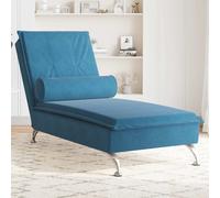 vidaXL Chaise Longue Massaggi con Cuscino a Rullo Blu in Velluto