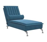 vidaXL Chaise Longue Massaggi con Cuscino a Rullo Blu in Velluto