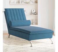vidaXL Chaise Longue Massaggi con Cuscino a Rullo Blu in Velluto