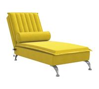 vidaXL Chaise Longue Massaggi con Cuscino a Rullo Giallo in Velluto