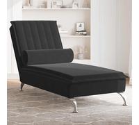 vidaXL Chaise Longue Massaggi con Cuscino a Rullo Nero in Velluto