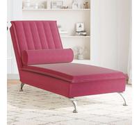 vidaXL Chaise Longue Massaggi con Cuscino a Rullo Rosso Vino Velluto