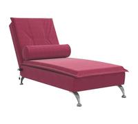 vidaXL Chaise Longue Massaggi con Cuscino a Rullo Rosso Vino Velluto