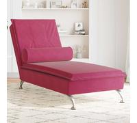 vidaXL Chaise Longue Massaggi con Cuscino a Rullo Rosso Vino Velluto