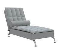 vidaXL Chaise Longue Massaggi Cuscino a Rullo Grigio Chiaro in Tessuto