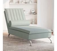 vidaXL Chaise Longue Massaggi Cuscino a Rullo Grigio Chiaro in Velluto