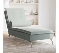 vidaXL Chaise Longue Massaggi Cuscino a Rullo Grigio Chiaro in Velluto