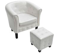 vidaXL Poltrona Chesterfield in Similpelle con Pouf Bianca Seggiola Cabriolet