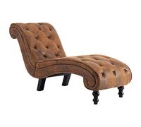 vidaXL Cislonga Imbottita Relax Ergonomica Trapuntata Chaise Lounge Sedia a Sdraio Velluto Lusso Ottomana Marrone in Similpelle Scamosciata
